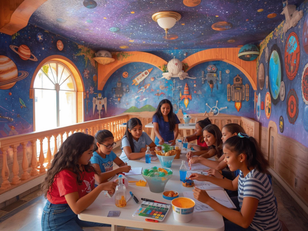 students learning science at virgin web world